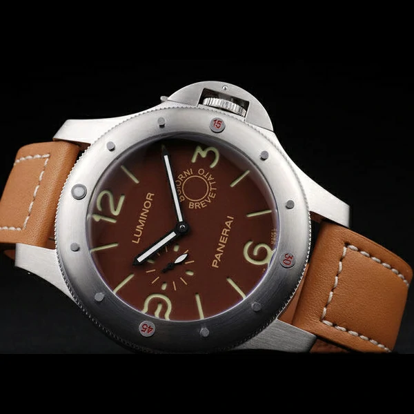 Panerai Luminor Brushed Stainless Steel Case Brown Dial Brown Leather Strap new58215