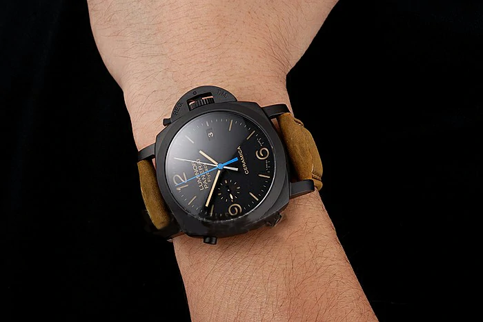 Panerai Luminor Ceramica Flyback Black Dial Black Case Brown Leather Strap new123415