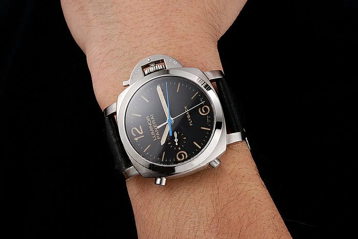 Panerai Luminor Flyback Black Dial Stainless Steel Case Black Leather Strap new123416