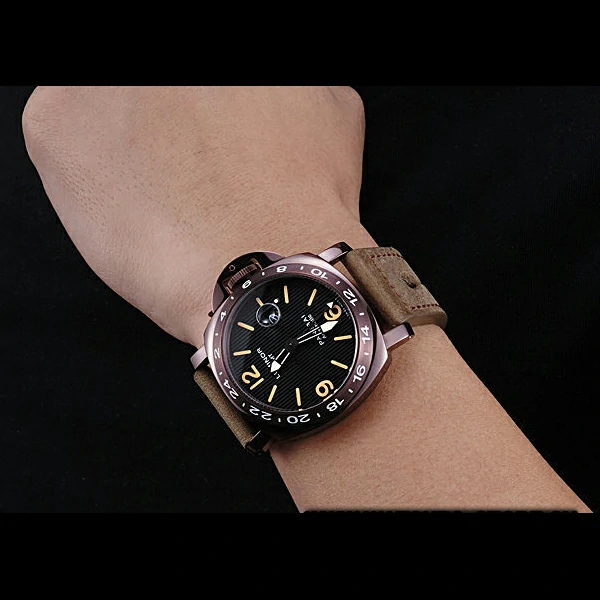 Panerai Luminor GMT Purple Stainless Steel Bezel Khaki Leather Bracelet new60204