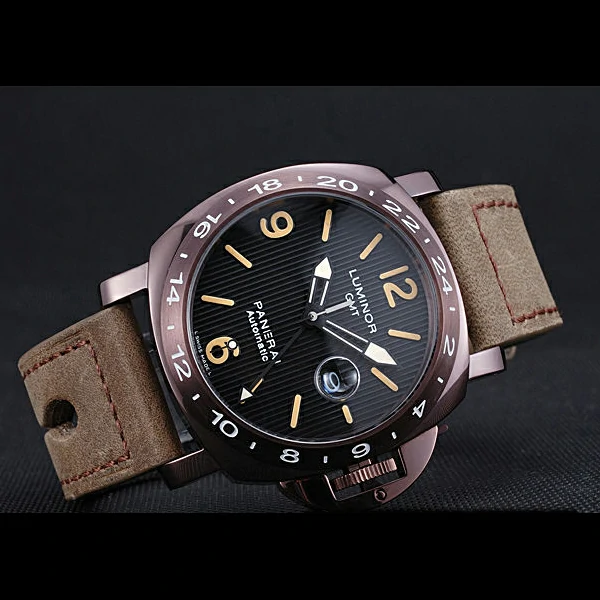 Panerai Luminor GMT Purple Stainless Steel Bezel Khaki Leather Bracelet new60204