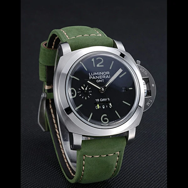 Panerai Luminor GMT Stainless Steel Bezel Green Leather Bracelet new60214