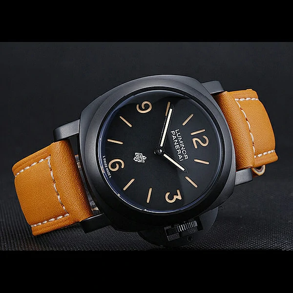 Panerai Luminor Ion Plated Stainless Steel Bezel Orange Leather Bracelet new60205