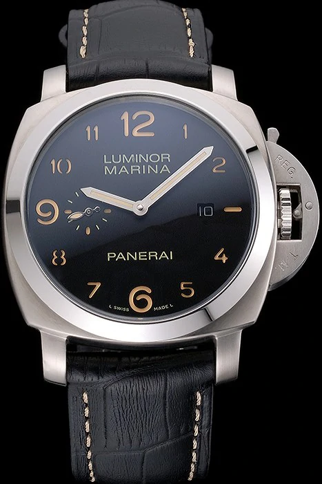 Panerai Luminor Marina 1950 Black Dial Brushed Steel Case Black Embossed Leather Strap new121403