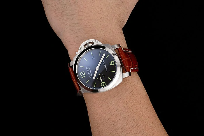 Panerai Luminor Marina 1950 Black Dial Brushed Steel Case Light Brown Leather Strap new121402