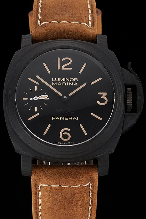 Panerai Luminor Marina Black Dial Black Case Brown Leather Strap new123412