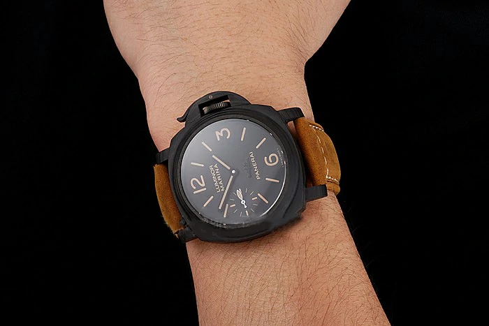 Panerai Luminor Marina Black Dial Black Case Brown Leather Strap new123412