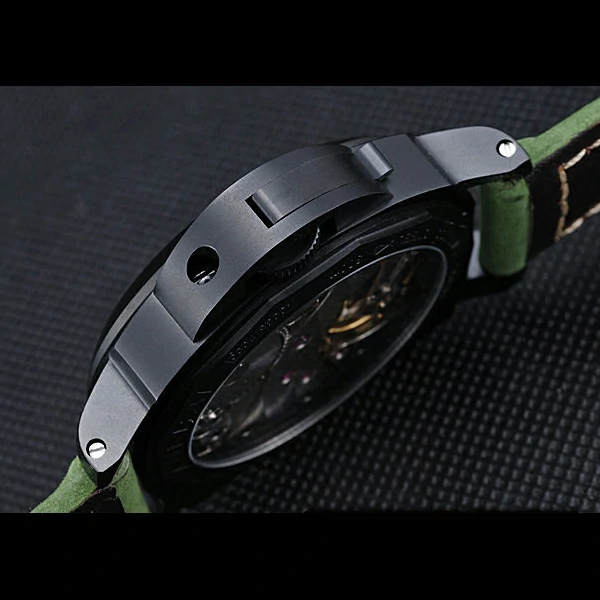 Panerai Luminor Marina Ion Plated Stainless Steel Bezel Green Leather Bracelet new60208