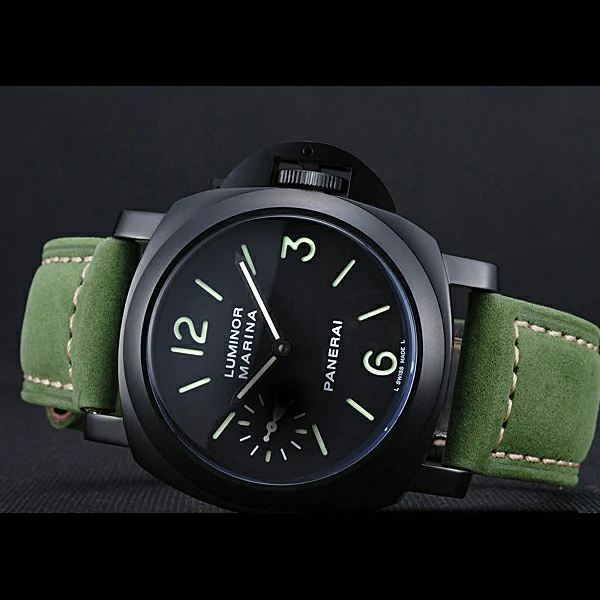 Panerai Luminor Marina Ion Plated Stainless Steel Bezel Green Leather Bracelet new60208