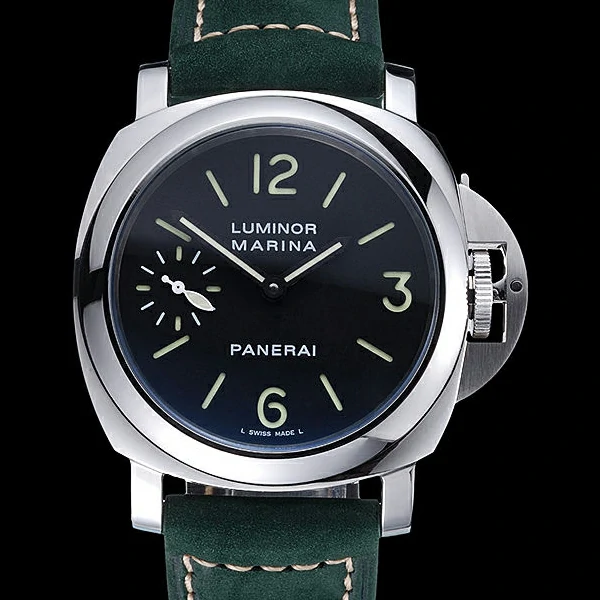 Panerai Luminor Marina Polished Stainless Steel Bezel Green Leather Bracelet new60206