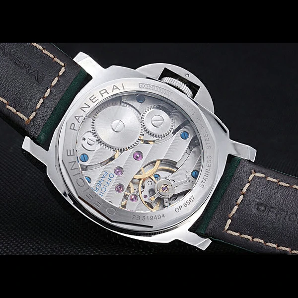 Panerai Luminor Marina Polished Stainless Steel Bezel Green Leather Bracelet new60206