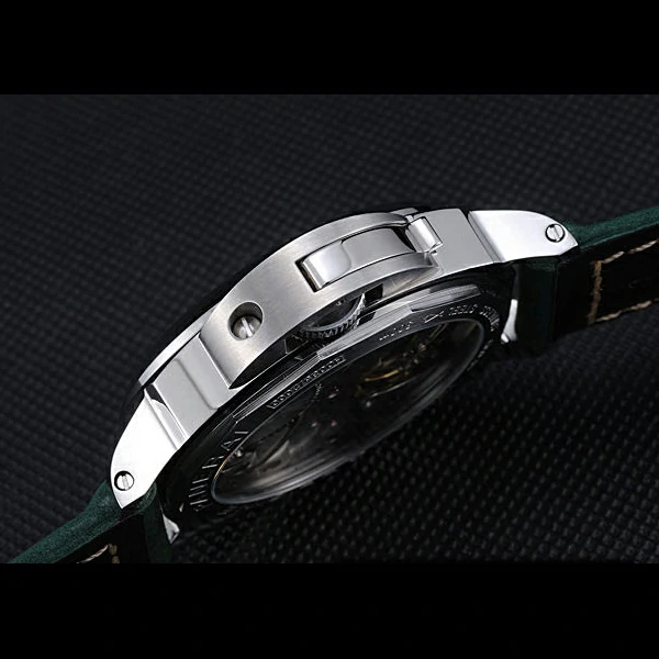 Panerai Luminor Marina Polished Stainless Steel Bezel Green Leather Bracelet new60206