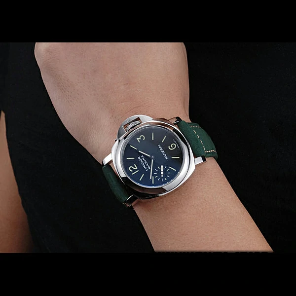 Panerai Luminor Marina Polished Stainless Steel Bezel Green Leather Bracelet new60206