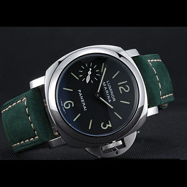 Panerai Luminor Marina Polished Stainless Steel Bezel Green Leather Bracelet new60206