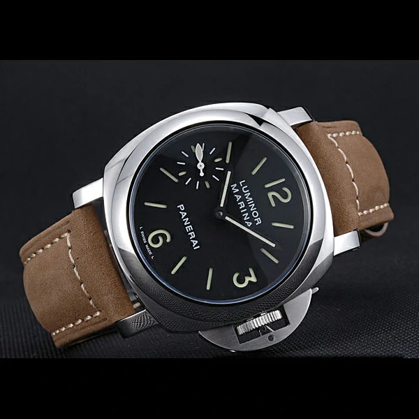 Panerai Luminor Marina Stainless Steel Bezel Khaki Leather Bracelet new60207