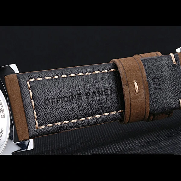 Panerai Luminor Marina Stainless Steel Bezel Khaki Leather Bracelet new60207