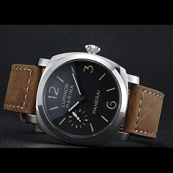 Panerai Luminor Marina Stainless Steel Bezel Khaki Leather Bracelet new60218