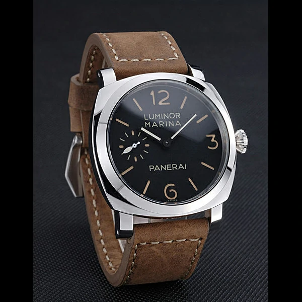 Panerai Luminor Marina Stainless Steel Bezel Khaki Leather Bracelet new60218