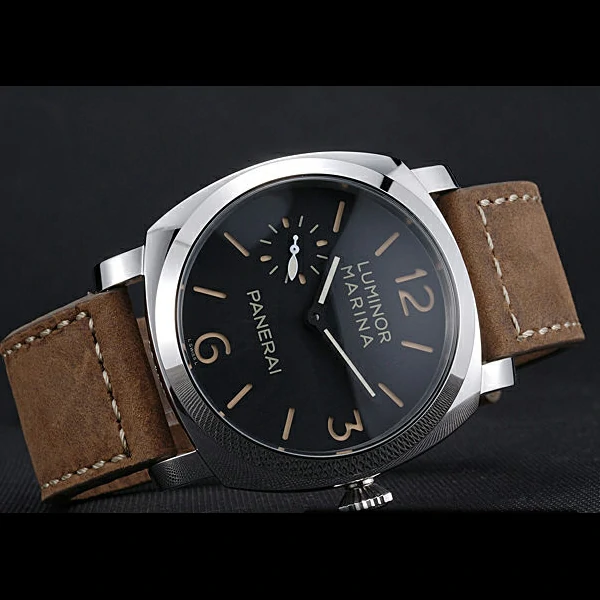 Panerai Luminor Marina Stainless Steel Bezel Khaki Leather Bracelet new60218