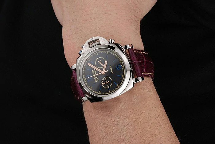 Panerai Radiomir 8 Days Chronograph Black Dial Stainless Steel Case Plum Leather Strap new123900