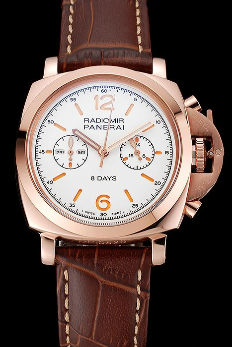 Panerai Radiomir 8 Days Chronograph White Dial Rose Gold Case Brown Leather Strap new123901