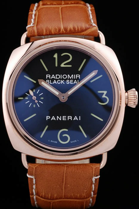 Panerai Radiomir Black Seal Black Dial Rose Gold Case Brown Leather Bracelet new10181