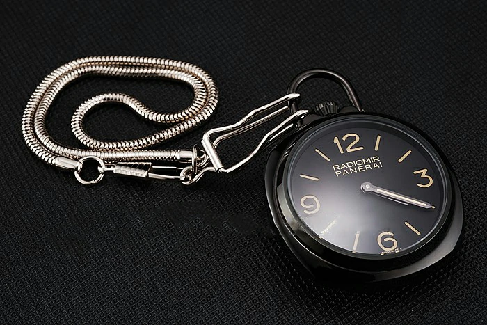 Panerai Radiomir Pocket Watch Black Dial Black Plated Case Stainless Steel Chain new123572