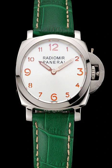 Panerai Radiomir White Dial Stainless Steel Case Green Leather Strap new123909