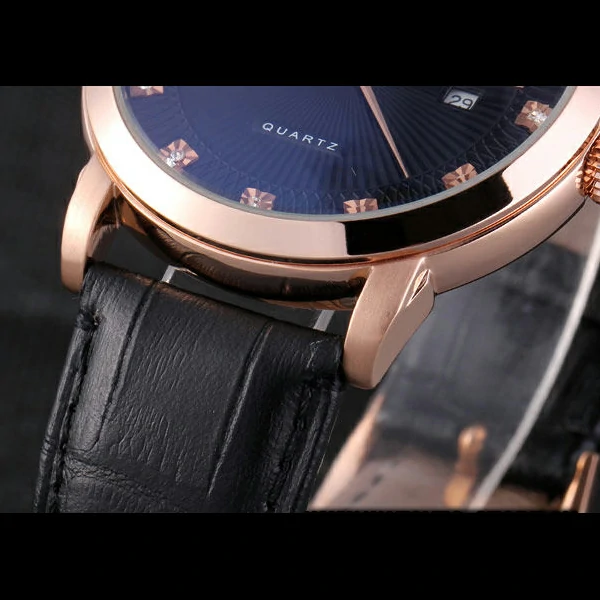 Patek Philipe Calatrava Roze Gold Polished Bezel Black Leather Bracelet new59429