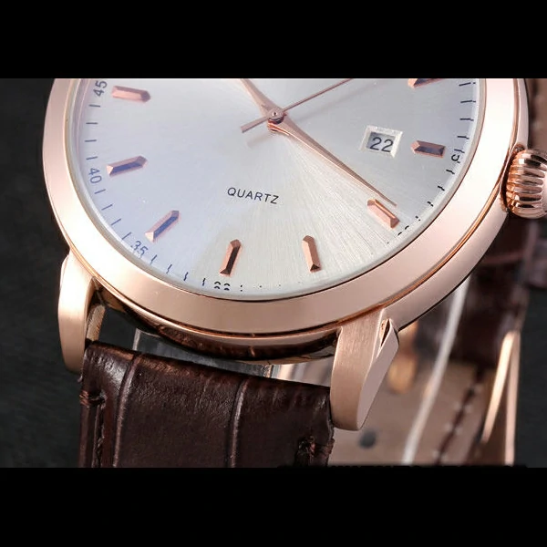 Patek Philipe Calatrava Roze Gold Polished Bezel Brown Leather Bracelet new59423