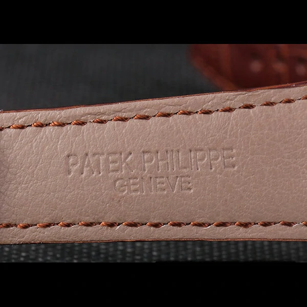 Patek Philipe Calatrava Roze Gold Ribbed Bezel Brown Leather Bracelet new59427