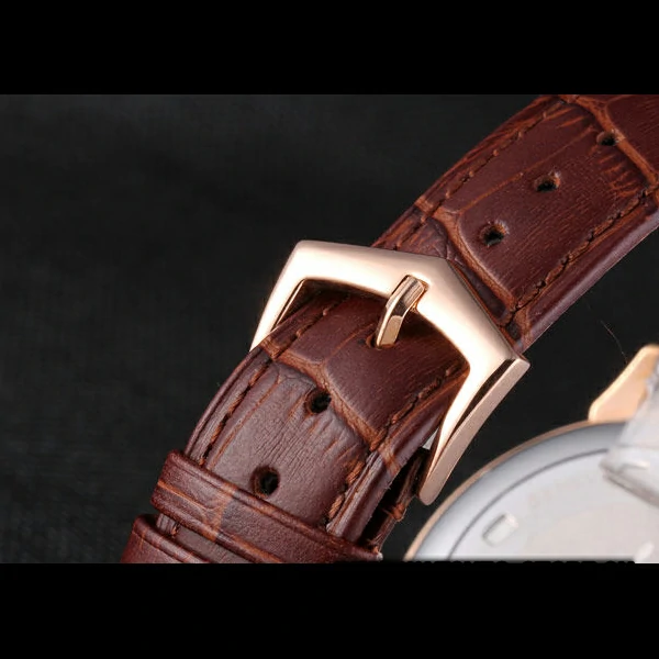 Patek Philipe Calatrava Roze Gold Ribbed Bezel Brown Leather Bracelet new59427