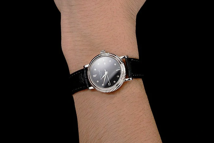 Patek Philippe Calatrava Black Dial Diamond Hour Marks Double Ribbed Bezel Stainless Steel Case Black Leather Strap new122467