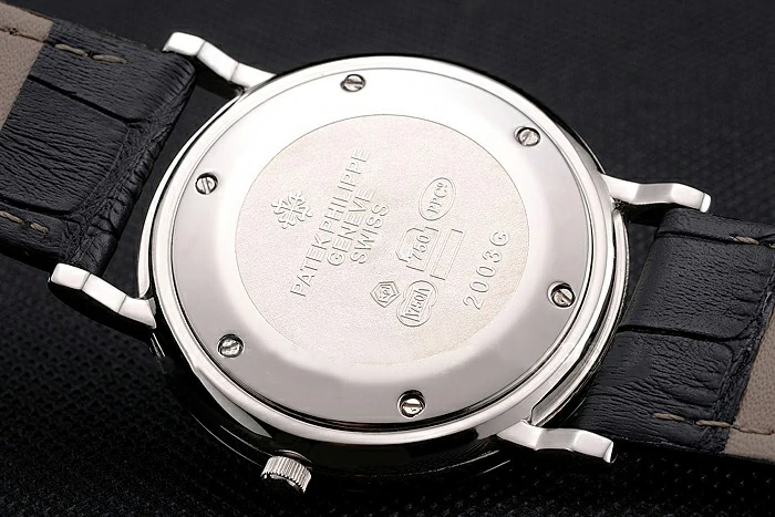 Patek Philippe Calatrava Black Dial Diamond Hour Marks Ribbed Bezel Stainless Steel Case Black Leather Strap new122468