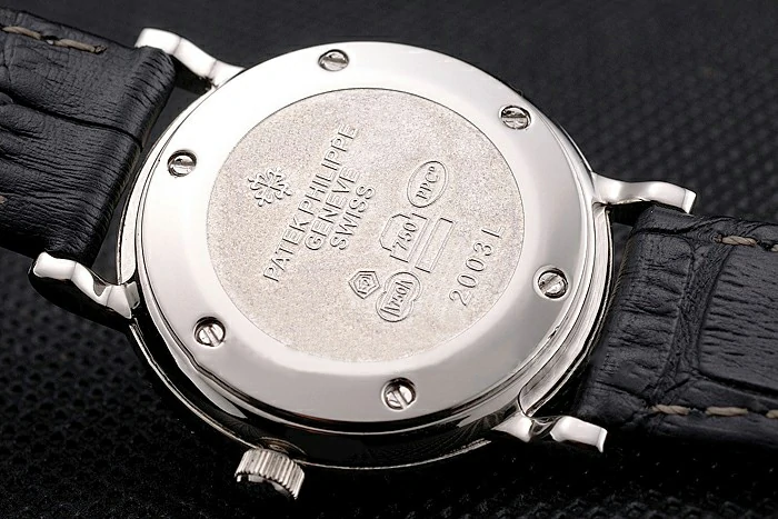 Patek Philippe Calatrava Black Dial Double Ribbed Bezel Stainless Steel Case Black Leather Strap new122469