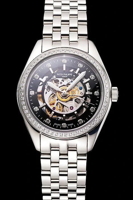 Patek Philippe Calatrava Black Openworked Dial Diamond Bezel Stainless Steel Case And Bracelet new122006