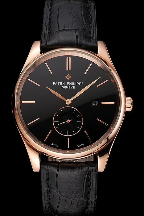 Patek Philippe Calatrava Date Black Dial Rose Gold Case Black Leather Strap new122629