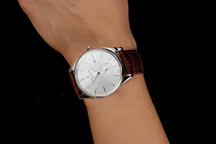 Patek Philippe Calatrava Date Silver Dial Stainless Steel Case Brown Leather Strap new122626