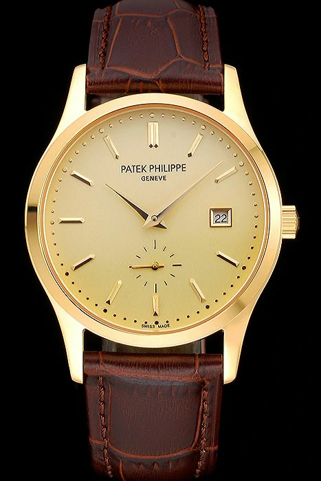 Patek Philippe Calatrava Gold Dial Gold Case Brown Leather Strap new120807