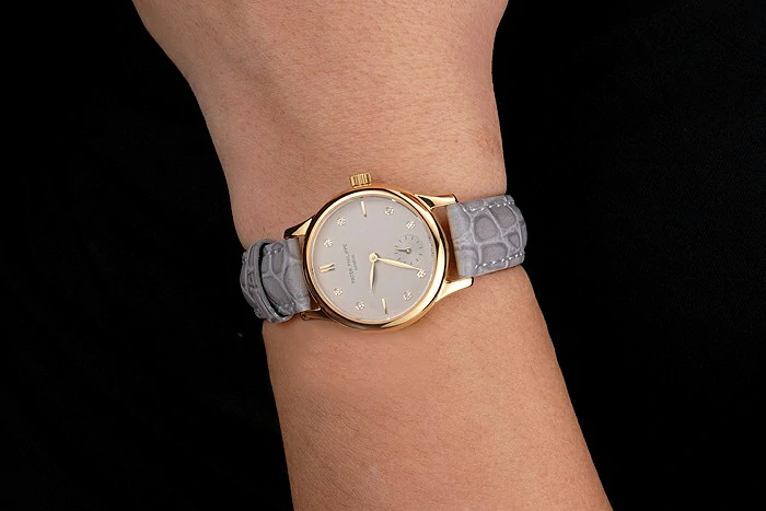 Patek Philippe Calatrava Gray Dial Diamond Markings Gold Case Gray Leather Strap new121946
