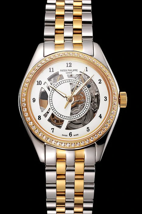 Patek Philippe Calatrava Openworked Stainless Steel Case Gold Bezel Two Tone Bracelet new122007