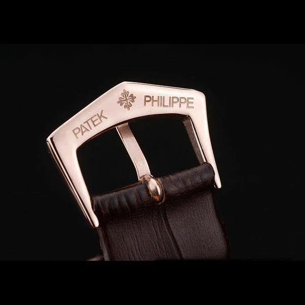 Patek Philippe Calatrava Polished Bezel Black Dial Brown Leather Strap new59013