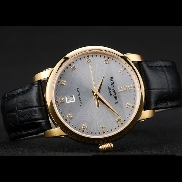 Patek Philippe Calatrava Polished Bezel Grey Dial Black Leather Strap new59006