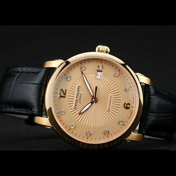 Patek Philippe Calatrava Polished Bezel Orange Dial Black Leather Strap new59008