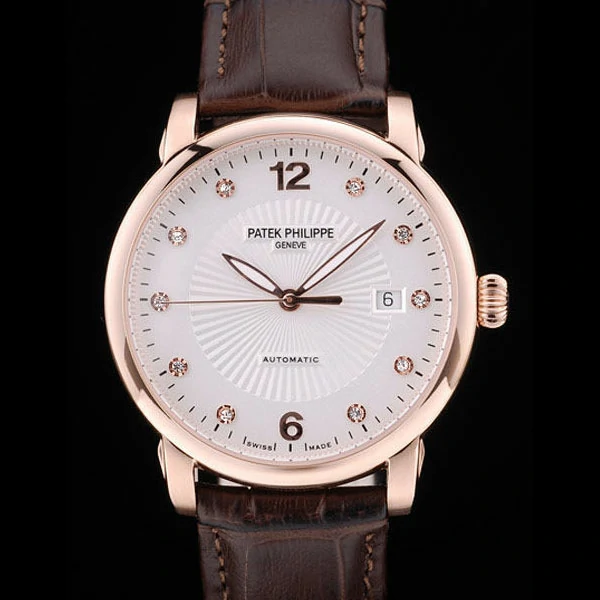 Patek Philippe Calatrava Polished Bezel White Dial Brown Leather Strap new59011