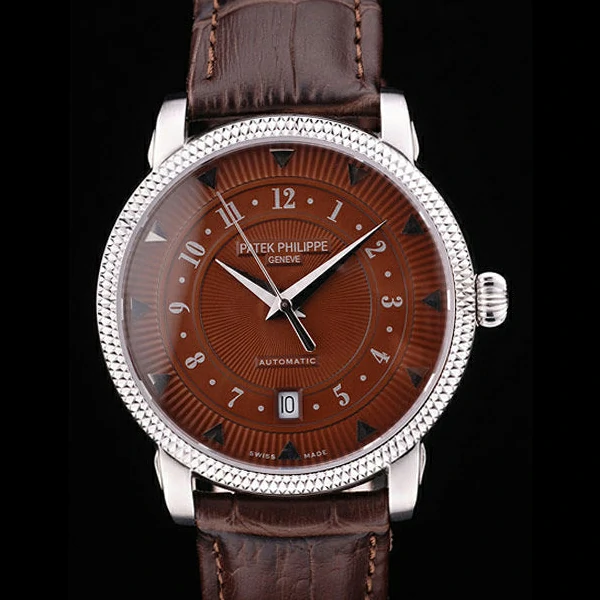 Patek Philippe Calatrava Ribbed Bezel Brown Dial Brown Leather Strap new59023
