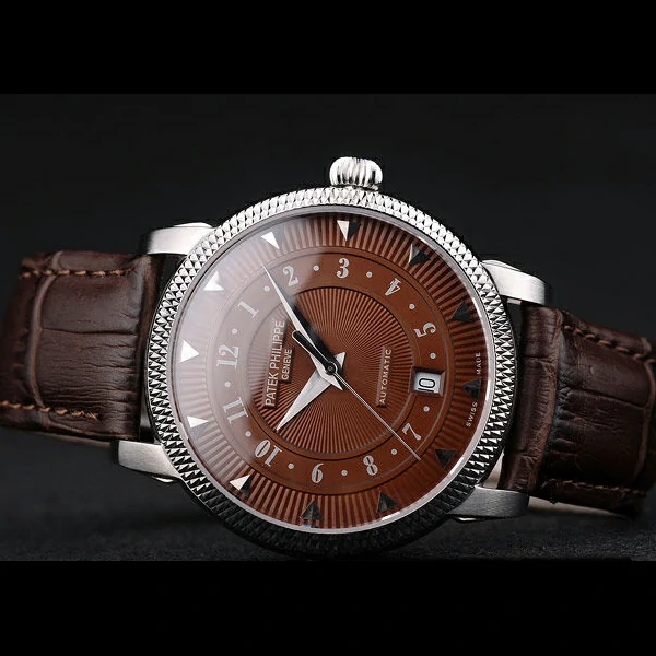 Patek Philippe Calatrava Ribbed Bezel Brown Dial Brown Leather Strap new59023