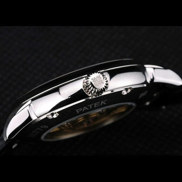 Patek Philippe Calatrava Ribbed Bezel Grey Dial Black Leather Strap new59025