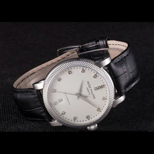 Patek Philippe Calatrava Ribbed Bezel Grey Dial Black Leather Strap new59025