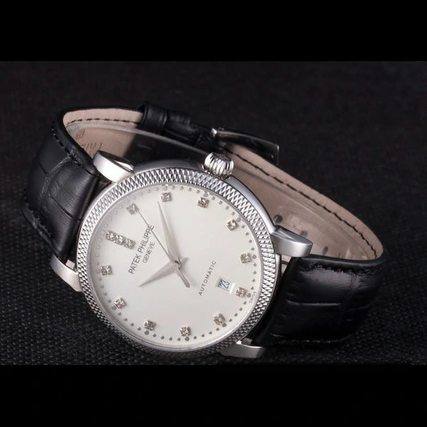 Patek Philippe Calatrava Ribbed Bezel Grey Dial Black Leather Strap new59025